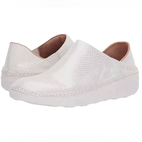 FitFlop Superloafer slip on shimmer snake skin print leather clog white 7 - Picture 1 of 12